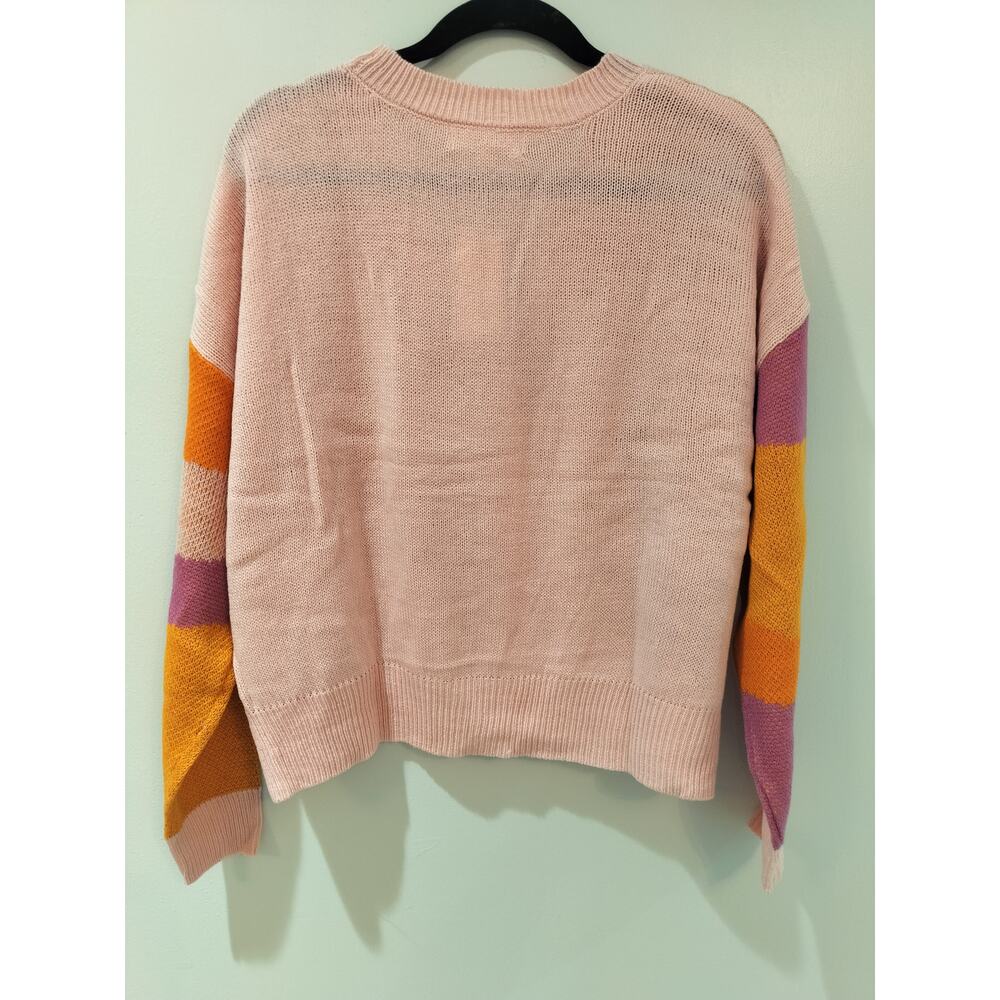 No Comment NYLA Cardigan Sweater L Pink Orange Colorblock Cropped NWT - Picture 5 of 9